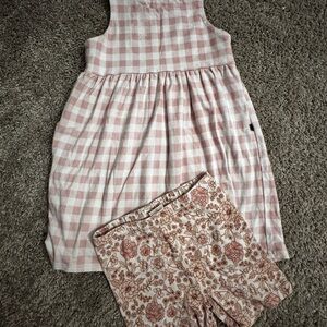 Pink and White Checkered Bamboo Dress with Floral Shorts